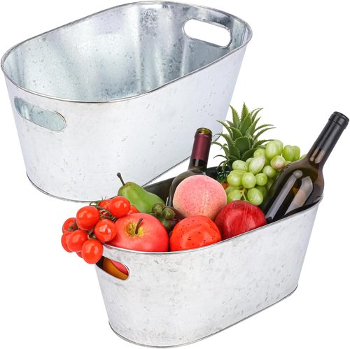 2 Pack 4 Gallon Beer Beverage Bucket, Metal Ice Bucket with Carry Handle, Large Galvanized Tub, Drink Holder for Party, Festive Party, Wedding, Birthday, Camping
