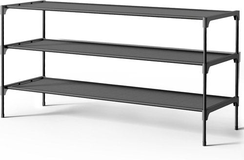 Kitsure Shoe Rack - Stackable Non-Woven Shoe Organizer for Closet & Entryway | 36.2" Wide - 3 Tier, Black