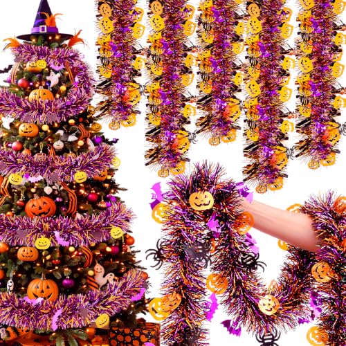 Halloween Garland Glitter Tinsel 100ft for Decoration - Orange Purple Black