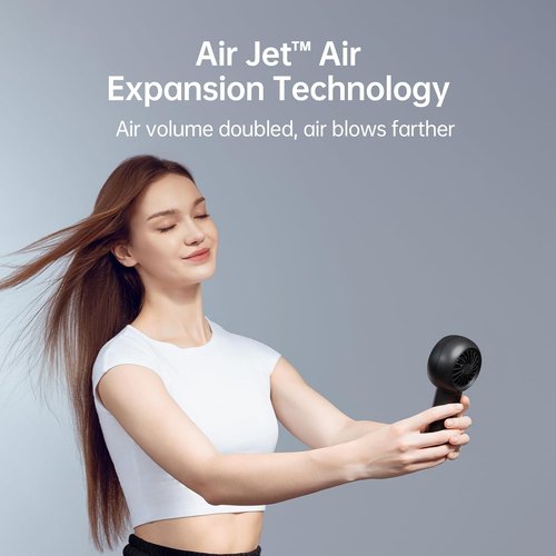JISULIFE Portable Handheld Turbo Fan - 6000mAh USB Rechargeable with 18H Cooling Time | 5 Speed Compact Black Fan for Travel & Outdoor Use