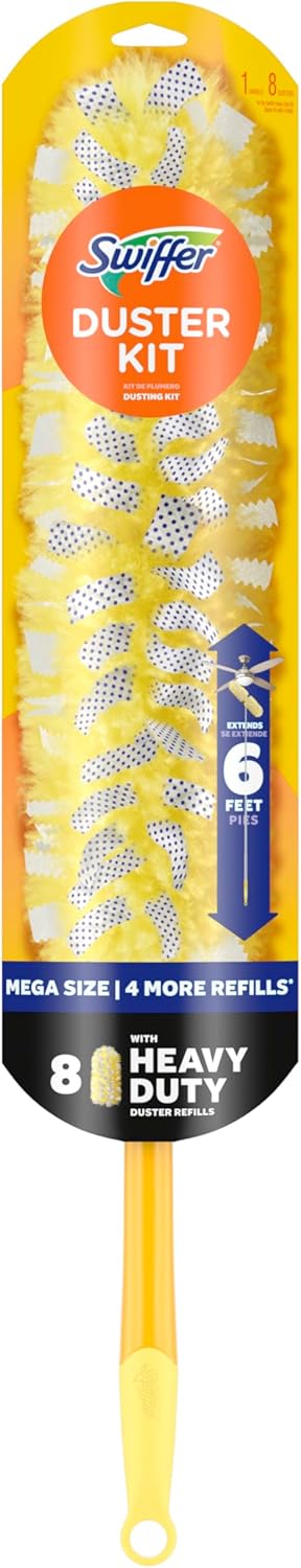 Swiffer Duster Kit - Heavy Duty Starter Kit with 8 Refills & 6 ft Extendable Handle