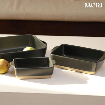 Mora Ceramic Baking Dishes Set of 2 - Versatile Casserole & Loaf Pans | 7x11 in, Porcelain, Freezer Safe - Liquorice