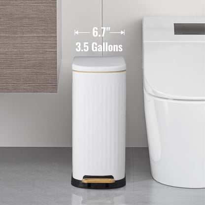 SYNCVIBE Slim Bathroom Trash Can - Soft Close Lid & Removable Inner Bucket | Matt White, 3.5 Gallons