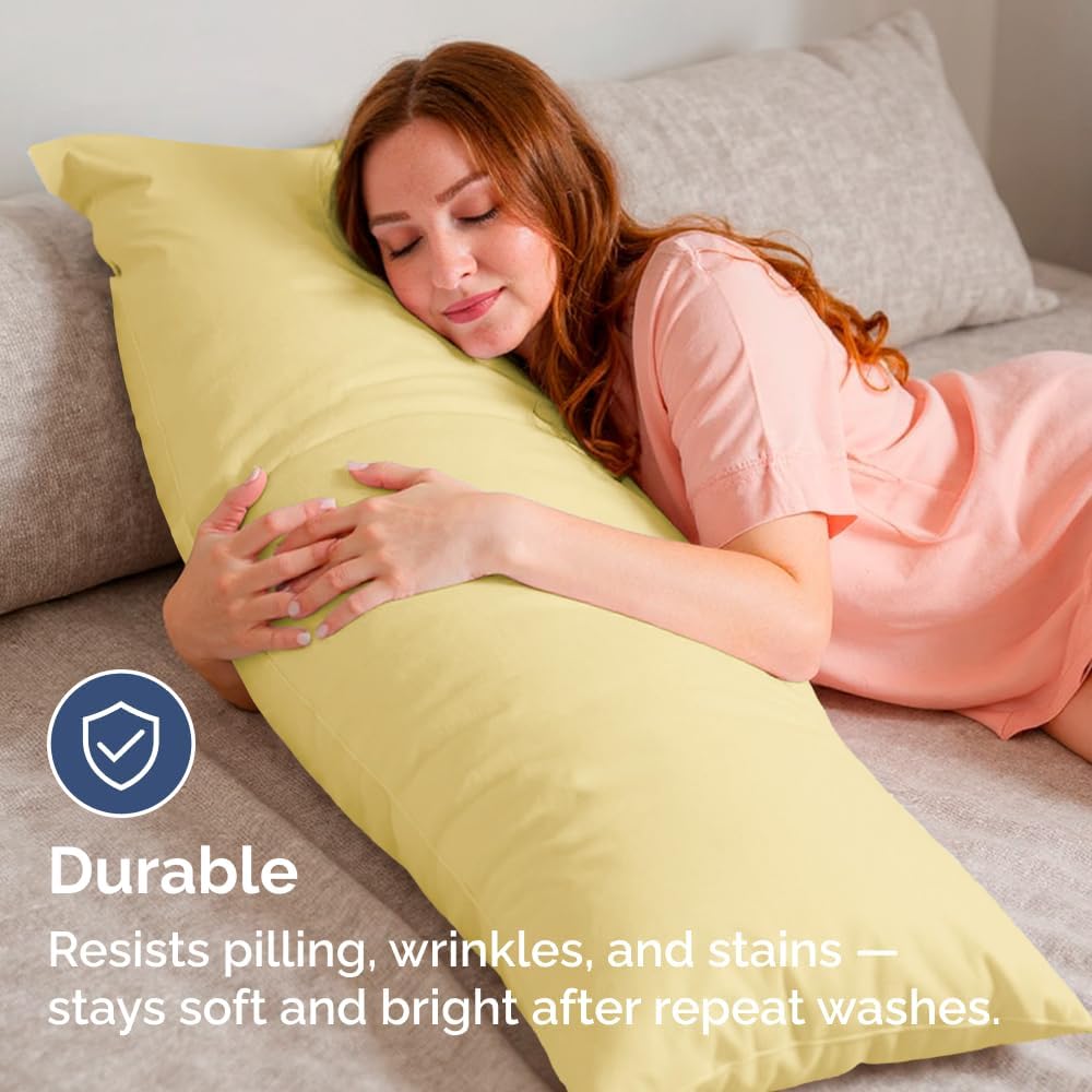 Skiennix Body Pillowcases Set of 4 | Soft 20x54 Long Pillow Covers for Comfortable Sleep - Cozy, Breathable, Machine Washable - Yellow