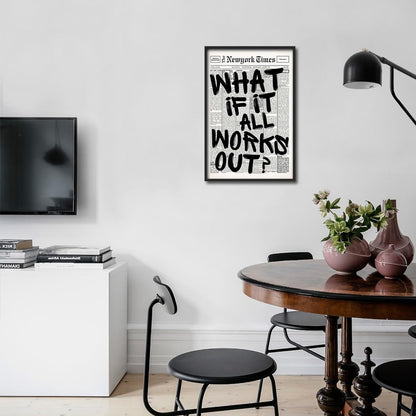 Skiennix Trendy Black and White Framed Wall Art | "What If It All Works Out" Poster for Stylish Dorm Decor