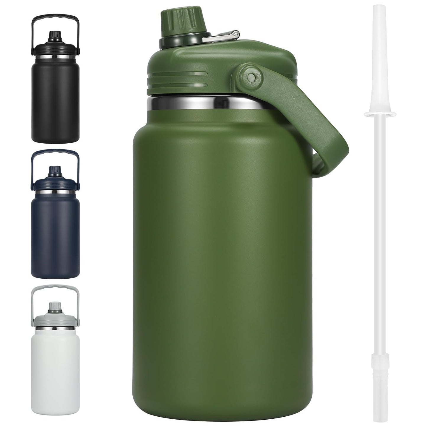 Olerd 135oz/1 Gallon Coffee Insulated Thermoses for Travel - Large Insulated Water Jug Classic Vacuum Bottle with Straw - 4.0L Stainless Steel Ice buckets for Hiking Fishing（Green） ﻿