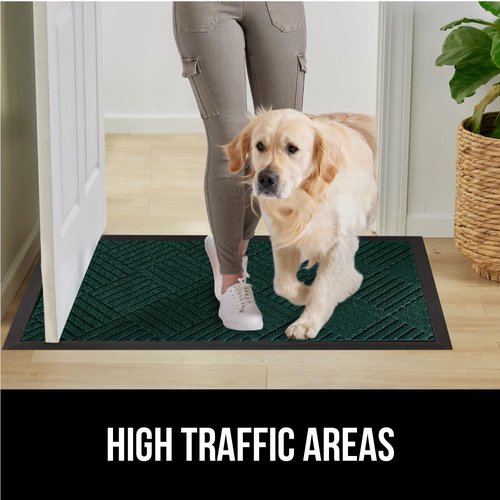 GORILLA GRIP 100% Waterproof All-Season WeatherMAX Doormat US Designed Natural Rubber, Stain and Fade Resistant, Low Profile Indoor Outdoor Door Mats, Easy Clean Patio Mat, 29x17, Green Diamond