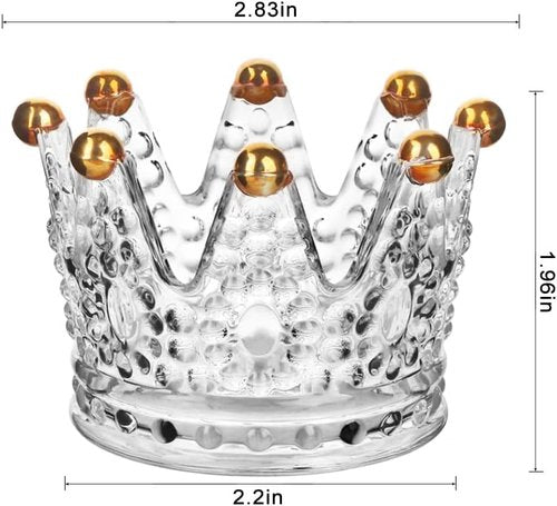 Crown Glass Tealight Candle Holders - Set of 6 Elegant Votive Holders for Weddings & Home Decor | Gold Finish