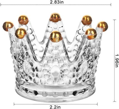 Crown Glass Tealight Candle Holders - Set of 6 Elegant Votive Holders for Weddings & Home Decor | Gold Finish