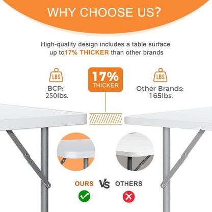 Lakhow Folding Table - 4 Foot Heavy Duty Plastic Utility Table | Portable Adjustable Height for Indoor/Outdoor Use - White