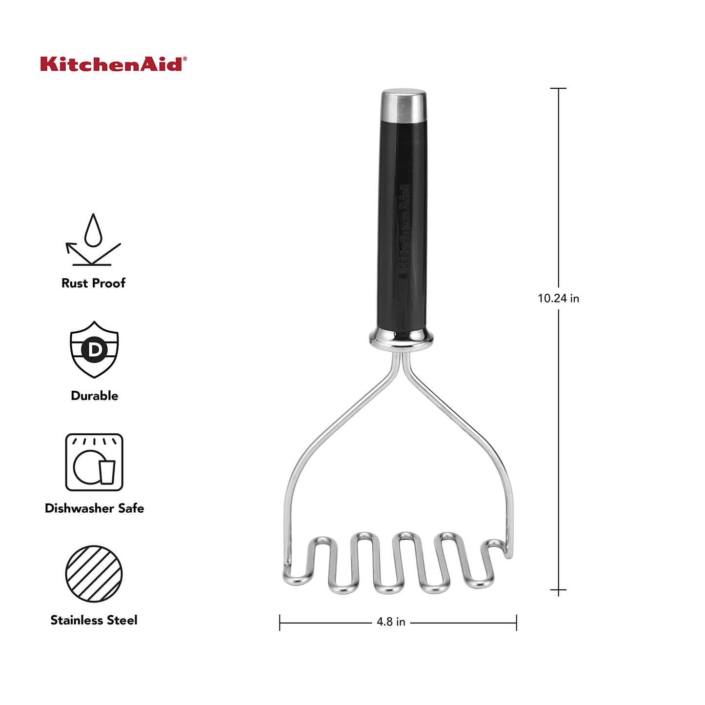 KitchenAid Classic Multifunction Can Opener/Bottle Opener & Gourmet Stainless Steel Wire Masher, 10.24-Inch, Black & Gourmet Multi Sided Meat Tenderizer for Pounding Meats, Nuts, Shellfish