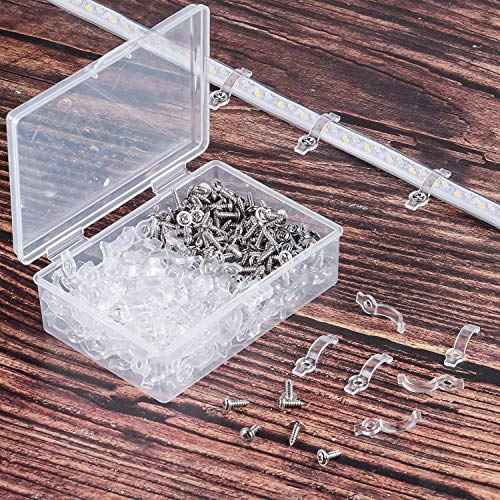 100 Pack Christmas LED Strip Light Mounting Brackets Fixing Clips One Side LED Light Clamps with Screws for 10 mm Wide