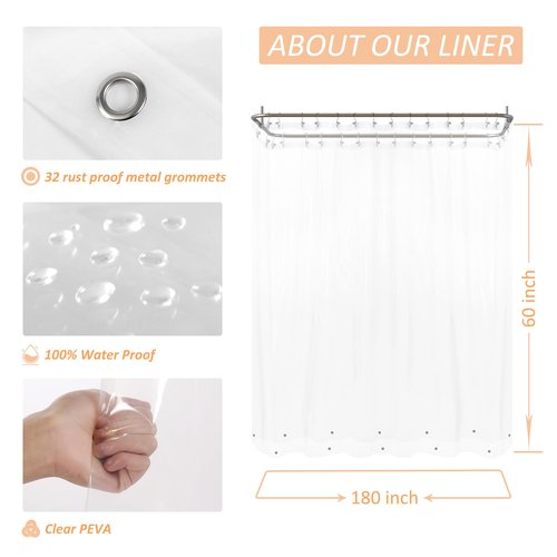 Mrs Awesome Clawfoot Tub Shower Curtain or Liner with 12 Magnets - Free 36 Hooks Included, Waterproof PEVA, 180" x 60", Clear