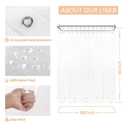 Mrs Awesome Clawfoot Tub Shower Curtain or Liner with 12 Magnets - Free 36 Hooks Included, Waterproof PEVA, 180" x 60", Clear