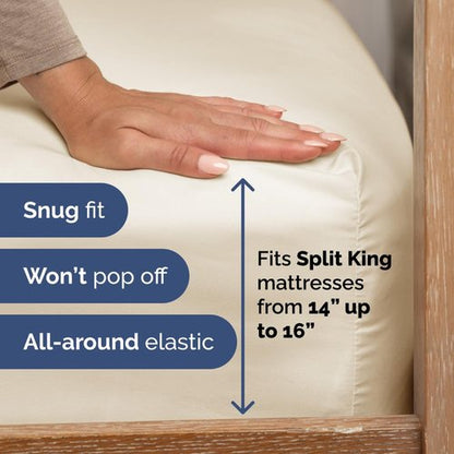 Flex Top Split Head King 4 Piece Sheet Set - Comfy Breathable & Cooling Bed Sheets Set - Hotel Luxury Bedding for Women, Men, Kids, Teens, Boys & Girls - Deep Pockets, Soft and Oeko-Tex - Off White