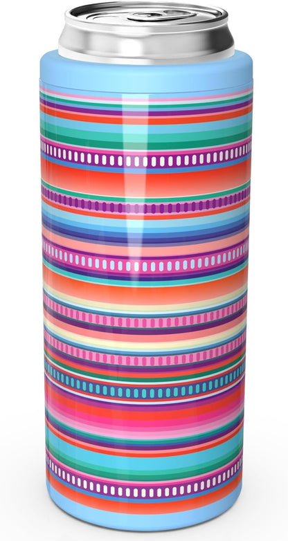 TILUCK Slim Can Cooler - Double-Walled Stainless Steel Insulator for 12 oz Cans | Colorful Stripes