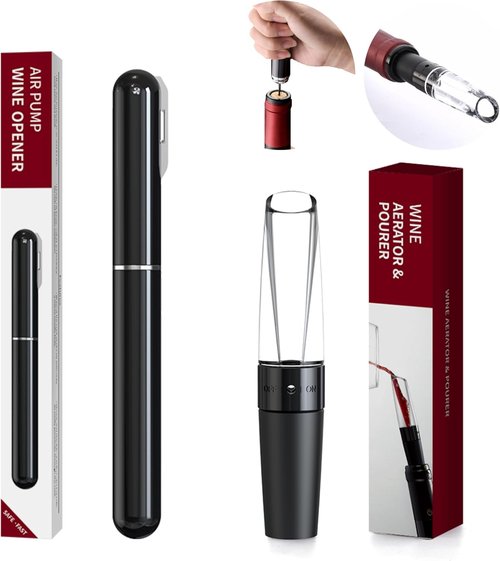 Air Pump Wine Bottle Opener & Wine Aerator Pourer Set, Air Pressure Pop Wine Opener Corkscrew Cork Remover Foil Cutter Portable Handheld, Decanter Aerating Spout, Ouvre Bouteille de Vin