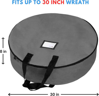 Primode Heavy Duty Wreath Storage Bag - Durable 600D Oxford Polyester for Xmas Wreaths (30", Gray)