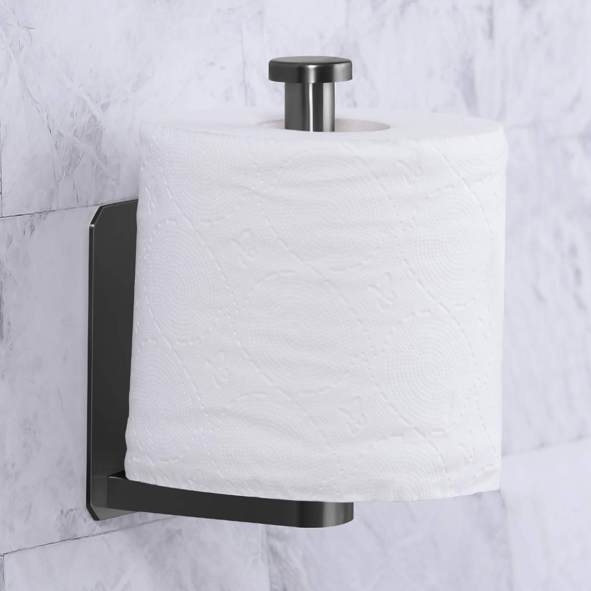 VAEHOLD Self Adhesive Toilet Paper Holder Kitchen Washroom Adhesive Toilet Roll Holder No Drilling for Bathroom Stick on Wall Stainless Steel Brushed Black