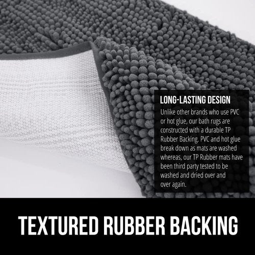 GORILLA GRIP Bath Rug Mat 54x24, Soft Absorbent Chenille, Quick Dry Microfiber Mats, Rubber Backing Washable Shower Floor Rugs, Bathmat Runner, US Designed Bathroom Home Decor Accessories Charcoal