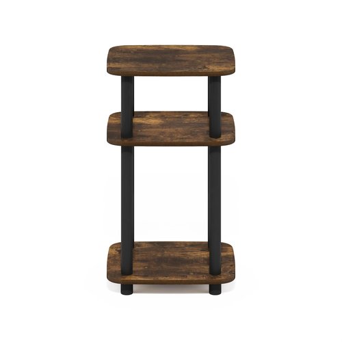Furinno JUST Side Table, 3-Tier Turn-N-Tube End Table with Open Shelf, Round Curve Corner Night Stand, Bedside Table, Easy Assembly, for Living Room, Bedroom, Amber Pine