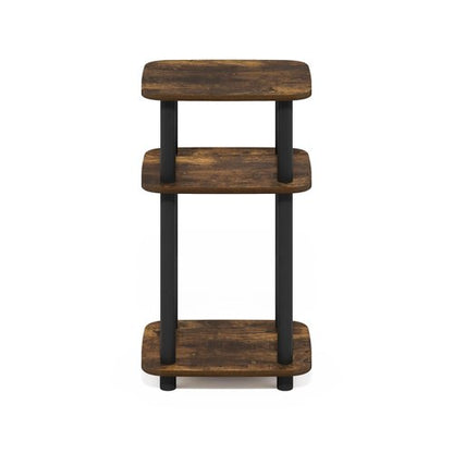 Furinno JUST Side Table, 3-Tier Turn-N-Tube End Table with Open Shelf, Round Curve Corner Night Stand, Bedside Table, Easy Assembly, for Living Room, Bedroom, Amber Pine