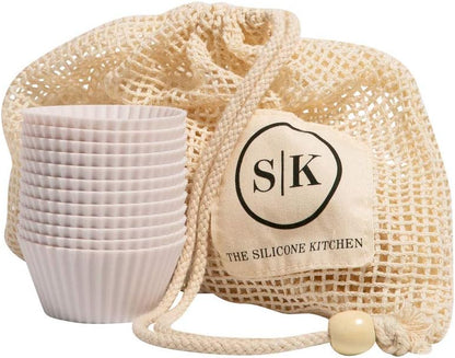 Silicone Kitchen Reusable Baking Cups - Non-Toxic, BPA Free, Dishwasher Safe | Pack of 12, Designer White