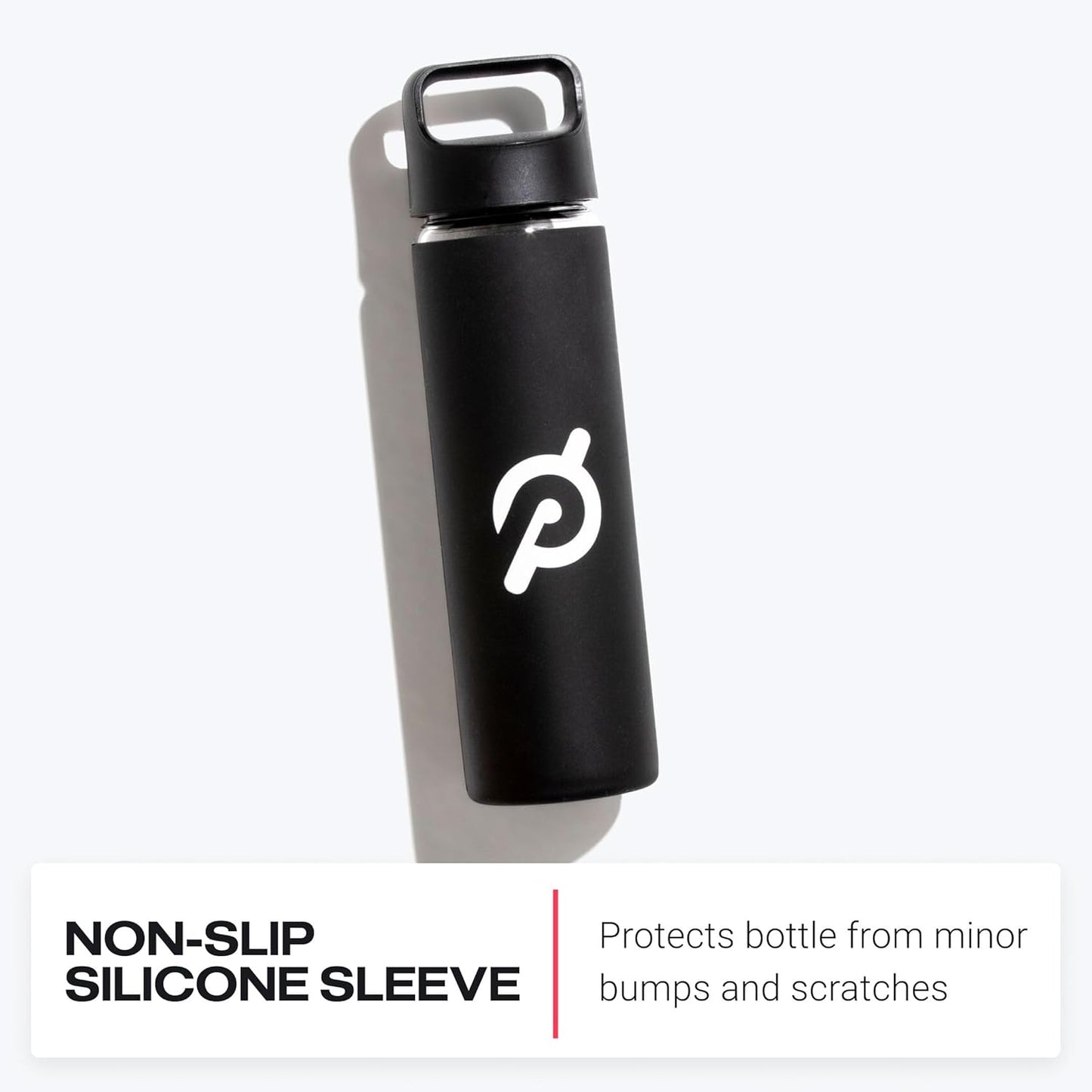 Peloton Glass Water Bottle - 16 Oz. with Non-Slip Silicone Sleeve & Travel-Friendly Handle, Black