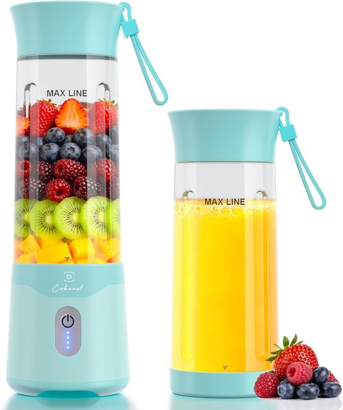 COKUNST Portable Blender - USB-C Rechargeable Personal Smoothie Maker | Compact 18oz Juicer Cup in Green