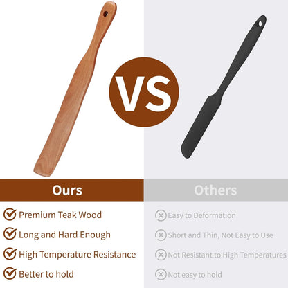 Skiennix Skinny Spurtle Set - Perfect for Sourdough Starters | Wooden Mixing Tools for Jars