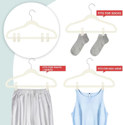 Tinfol Ivory Velvet Hanger Clips - 24 Pack Strong Flocked Clips for Slim-Line Clothes Hangers