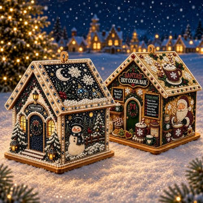 Christmas Wooden House Diamond Art Kit 3D Pearl & Rhinestone Decor - 2PCS
