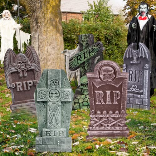 Halloween Foam RIP Graveyard Tombstones Set of 5 - Spooky Yard Decorations