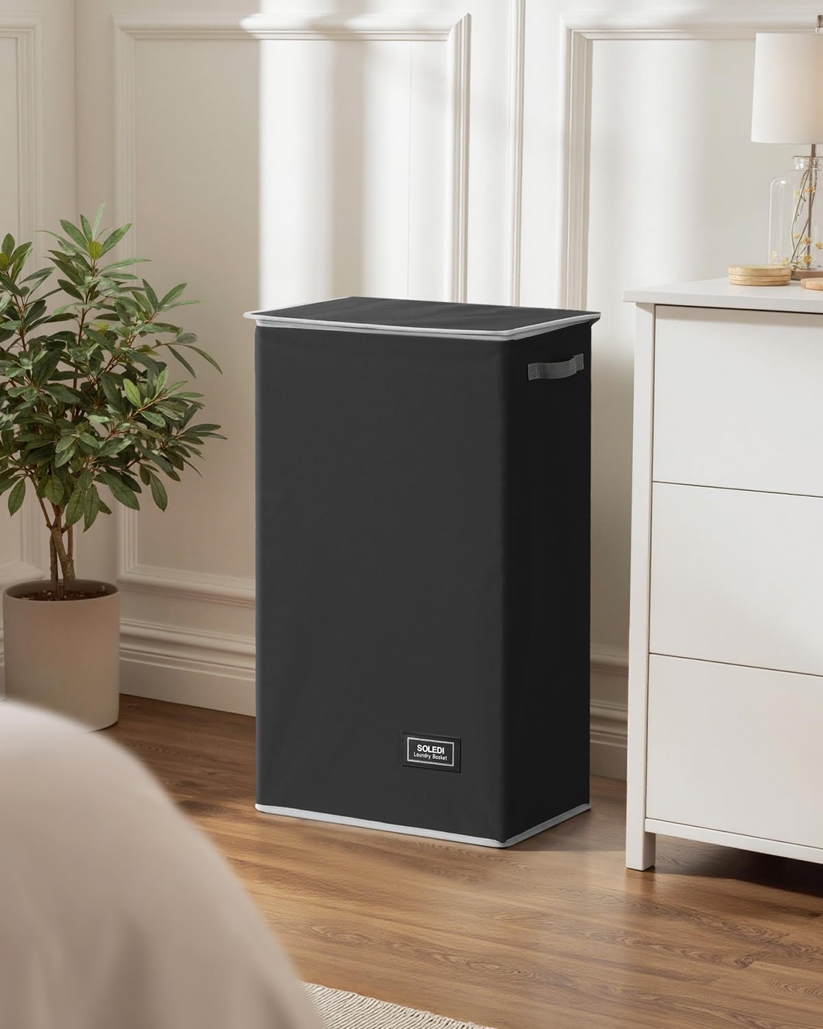 SOLEDI Laundry Hamper - 100L Black Collapsible Basket with Lid & Removable Bag for Clothes Storage