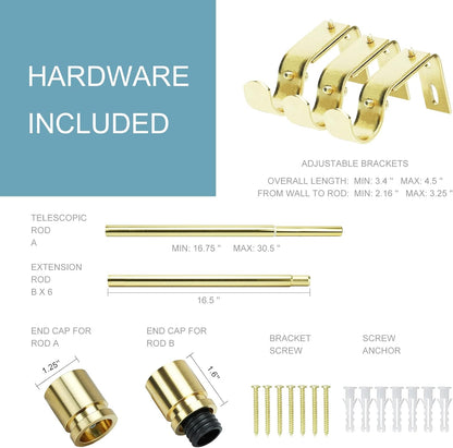Byondeth Curtain Rods - Adjustable 16 to 120 Inches | 1 Inch Diameter with Elegant Gold Aluminium Finials
