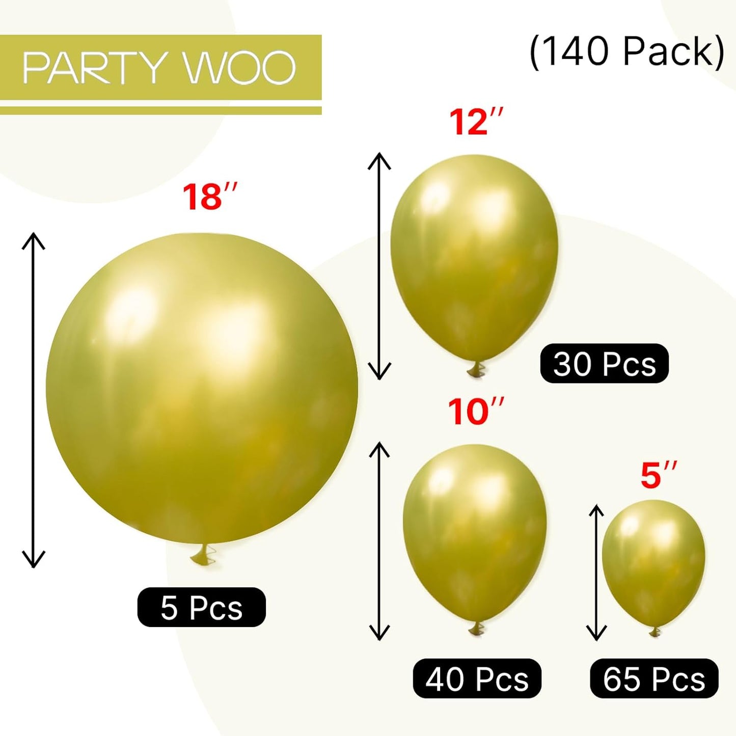 PartyWoo Metallic Lime Green Balloons - 140-Piece Arch Kit for Spring Birthday & Tea Party | 5-12 Inch Sizes