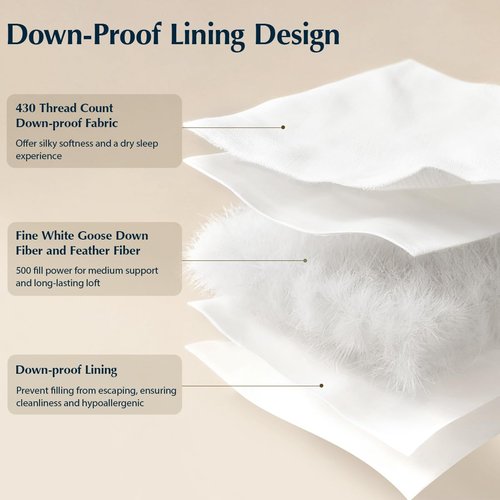 Pacific Coast Goose Down Fiber Pillows, Bed Pillows for Back, Stomach and Side Sleepers, Luxury Hotel Pillow, Downproof, Medium, Standard Size Set of 2
