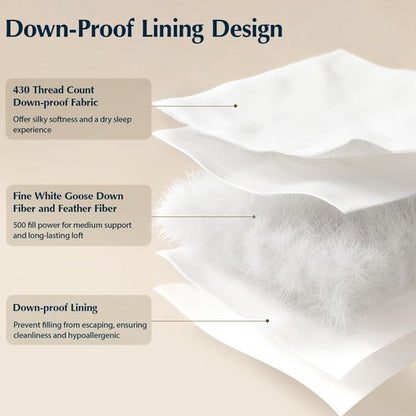 Pacific Coast Goose Down Fiber Pillows, Bed Pillows for Back, Stomach and Side Sleepers, Luxury Hotel Pillow, Downproof, Medium, Standard Size Set of 2