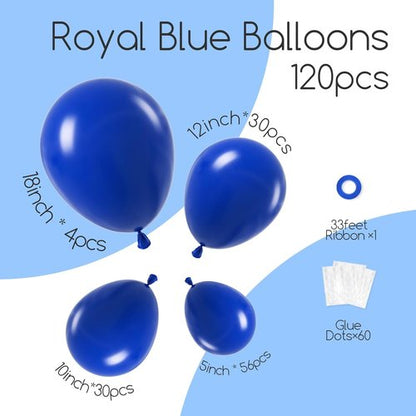 Awenztech Royal Blue Balloon Arch Kit - 120 Pcs of Latex Balloons in 5-18 Inch Sizes for Parties & Events