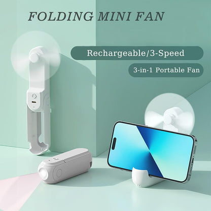Skiennix Mini Portable Handheld Fan - 3-in-1 USB Rechargeable Design | 3-Speed Levels for Travel & Office