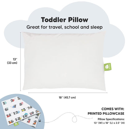 My Little Dreamy Toddler Pillow - Organic Cotton Travel Bed Pillow with Soft Pillowcase | 13x18 Inches, Machine Washable for Ages 2-5