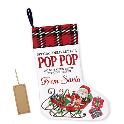 Pop Pop Christmas Stocking A17 - Burlap Rustic Gift Stocking 16x12 inches