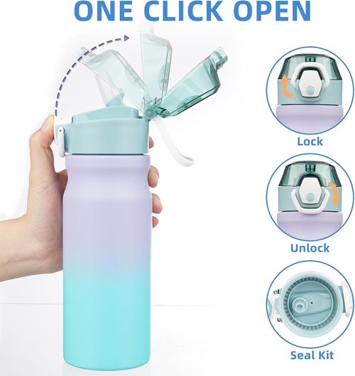 BJPKPK Insulated Water Bottle - 18oz Reusable Stainless Steel Flask with Straw & Leak-Proof Lid | Lavender Green
