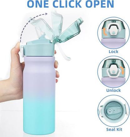 BJPKPK Insulated Water Bottle - 18oz Reusable Stainless Steel Flask with Straw & Leak-Proof Lid | Lavender Green