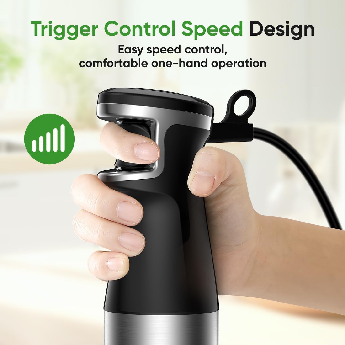 Skiennix Immersion Blender - 1100W Handheld Stick Blender with Whisk & Milk Frother Attachments | Perfect for Soup, Smoothies, Purees