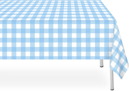 Skiennix Blue Checkered Tablecloth - 6 Pack Waterproof Disposable Plastic | 54 x 108 Inch for Parties & Picnics