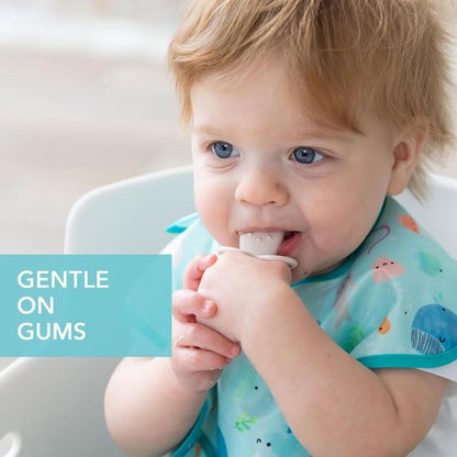 Bumkins Baby Utensils Set - Chewtensils Silicone Spoons & Fork for Self-Feeding | Soft Practice Tools for 6 Months+ - Sand Beige