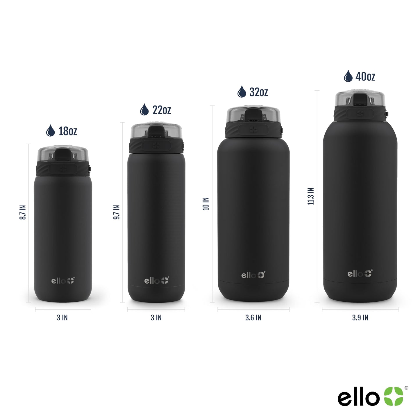 Ello Cooper 18oz Stainless Steel Water Bottle with Straw and Carry Handle, Double Walled and Vacuum Insulated Metal, Leak Proof Locking Lid with Soft Silicone Spout, Reusable, BPA Free, Black