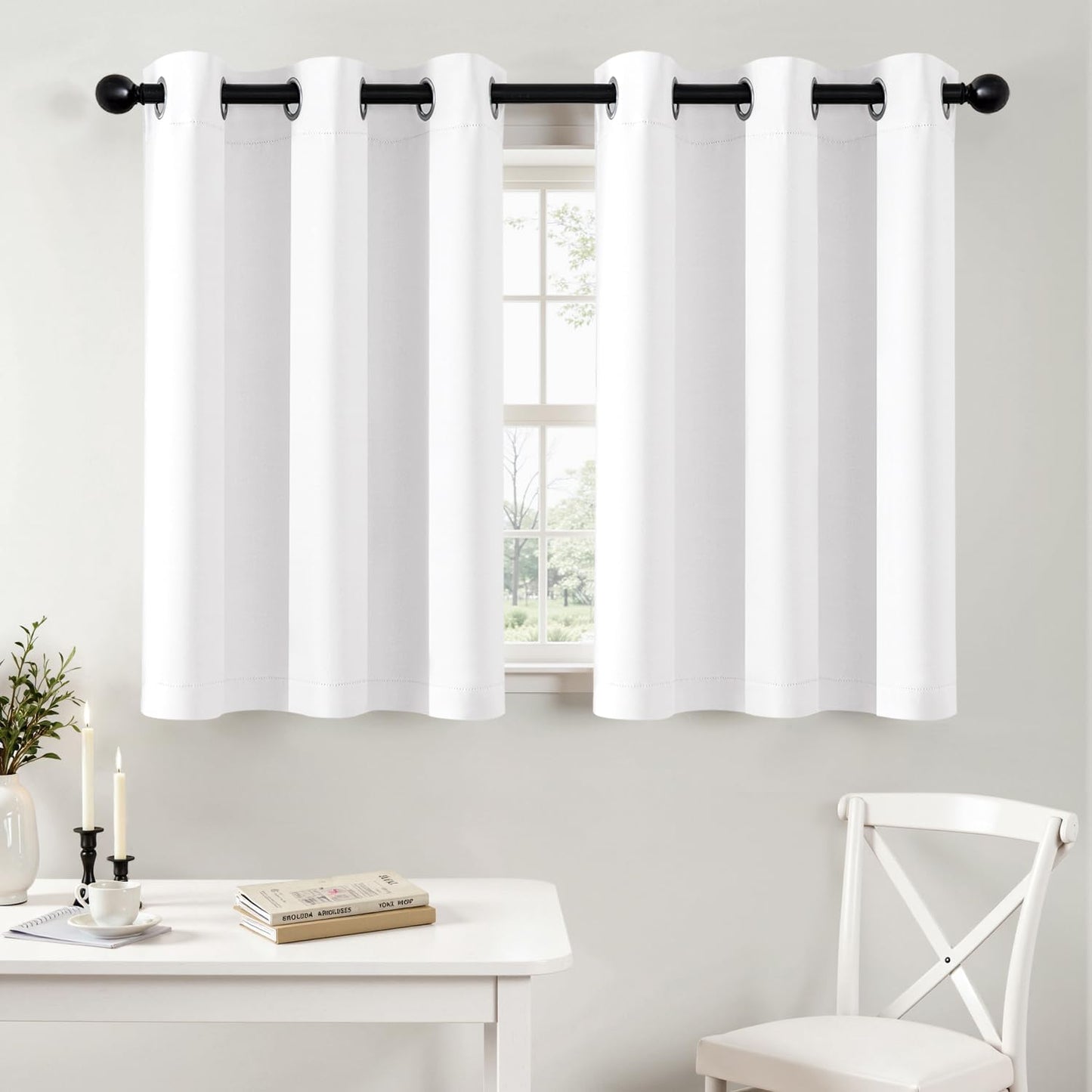 MIULEE Short Curtains - Thermal Insulated Privacy Drapes for Windows | Pure White, 40" x 36" (2 Panels)