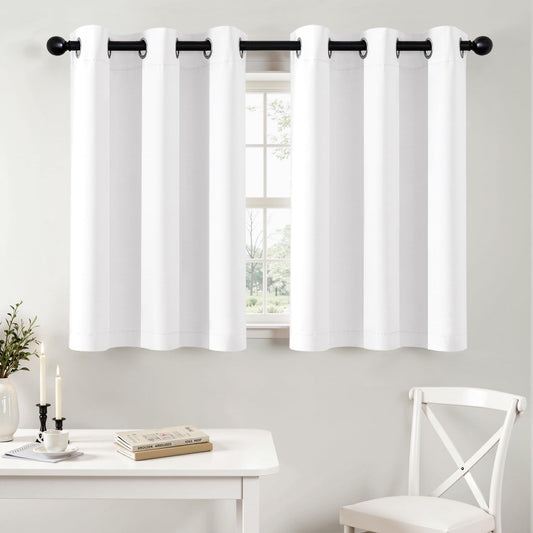 MIULEE Short Curtains - Thermal Insulated Privacy Drapes for Windows | Pure White, 40" x 36" (2 Panels)